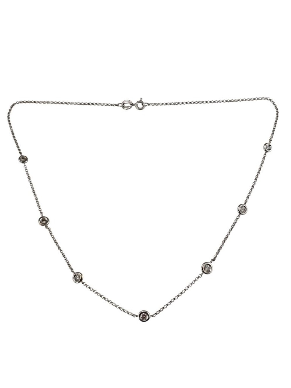 14K White Gold Bezel-Set Diamond Station Necklace 16" #25711